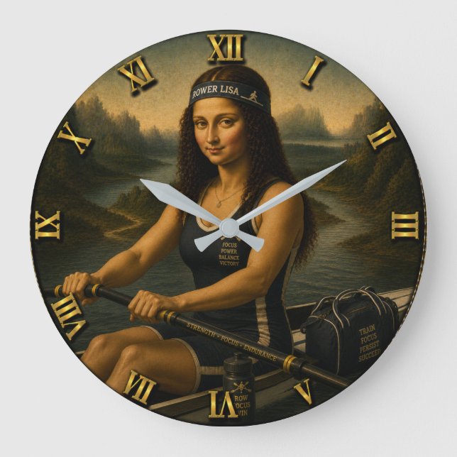Rowing Funny Mona Lisa Rower Gift for Crew  Große Wanduhr (Vorderseite)