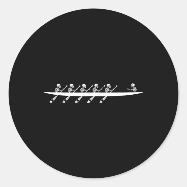 Rowing Skeleton Row Boats Paddle Coxswain Hallowee Runder Aufkleber (Vorderseite)