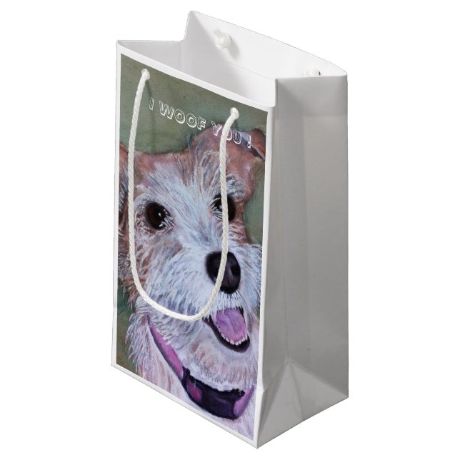 ROWNER UND WEISSER JACK RUSSELL| KLEINE GESCHENKTÜTE (Vorderseite Schrägansicht)