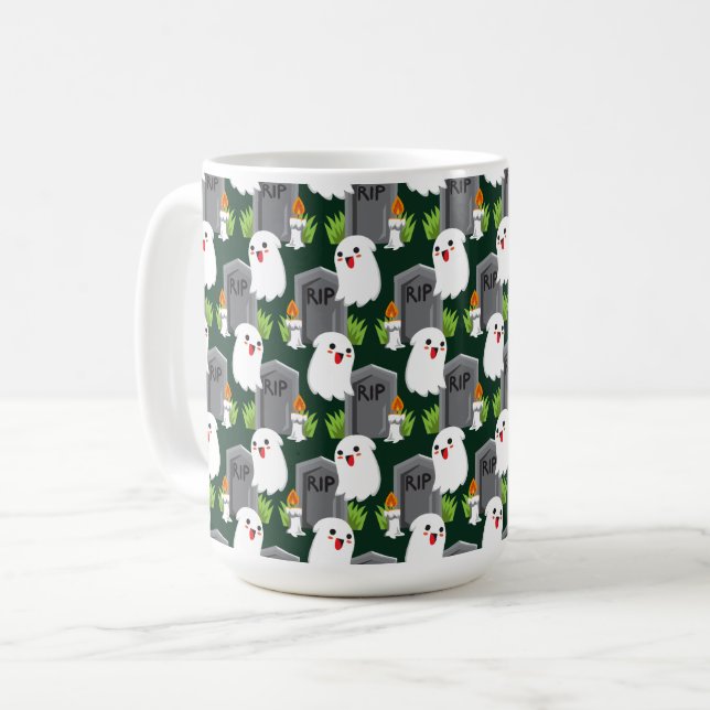 ROWS OF HALLOWEEN GRAVE STONS & WHITE GHOSTS KAFFEETASSE (Vorderseite Links)