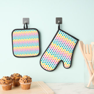 ROWS OF RAINBOW COLORED POLKA DOTS OFENHANDSCHUH & Topflappen-Set