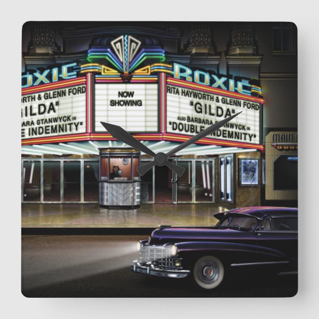Roxie Picture Show Quadratische Wanduhr (Vorderseite)