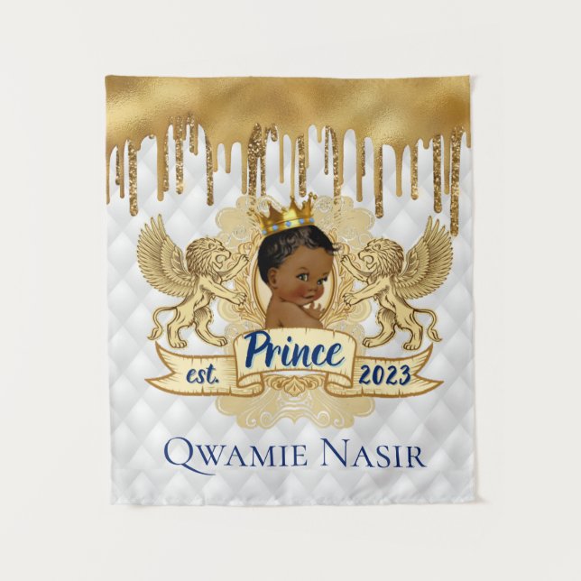 Royal African Prince | Blue Glitzer Tropfen Tapest Wandteppich (Vorderseite)