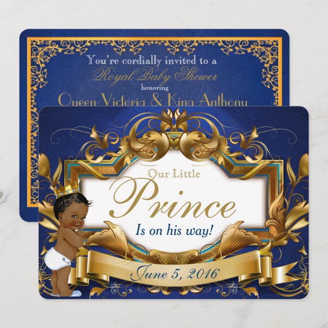 Royal African Prince Extravagant Royal Blue und Go Einladung (Vorne/Hinten)