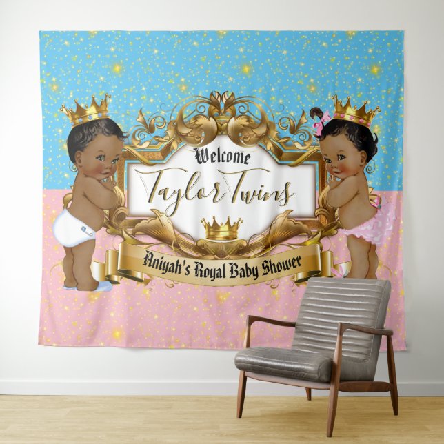 Royal African Prince & Princess Blue | Rosa Gold Wandteppich (Beispiel (Horizontal))