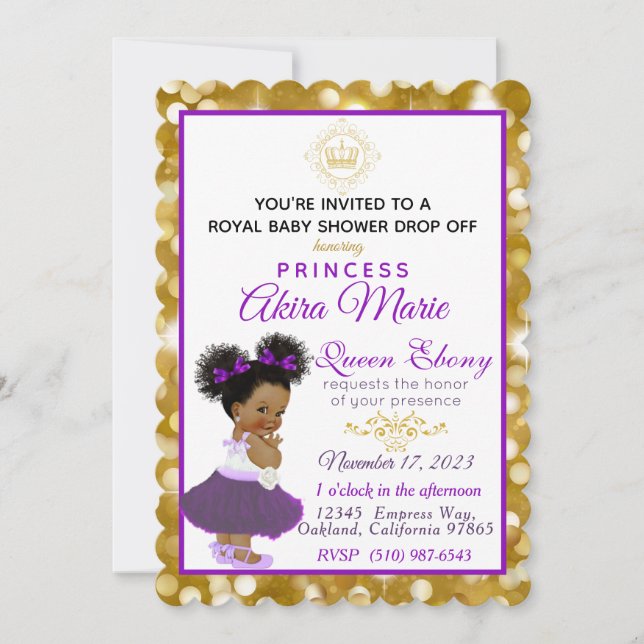 Royal African Princess Lila|Gold Glitzer Extravaga Einladung (Vorderseite)