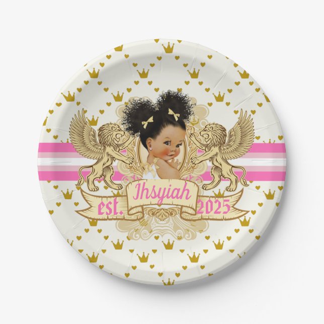Royal African Princess Pink|Gold Baby Showpaper Pappteller (Vorderseite)