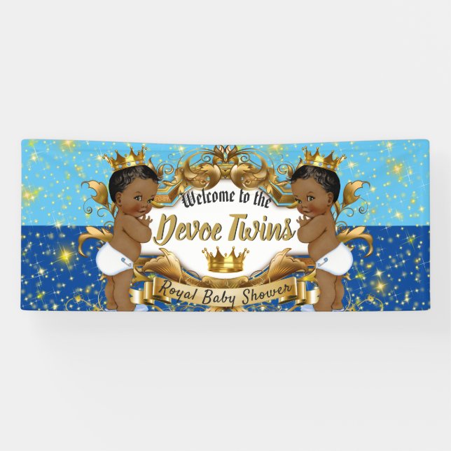 Royal African Twin Boys | Blue and Gold Glitzern Banner (Horizontal)