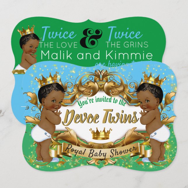 Royal African Twin {BOYS} Blue und Green Einladung (Vorne/Hinten)