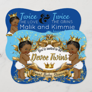Royal African Twin {BOYS} Light Dark Blue and Gold Einladung