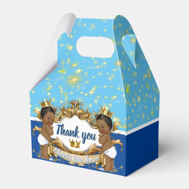 Royal African Twin Princes|Blue & Gold Glitzern Geschenkschachtel (Rückseite)