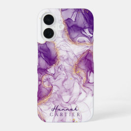 Royal Amethyst GoldGlitter Wasserfarbe individuell iPhone 16 Hülle