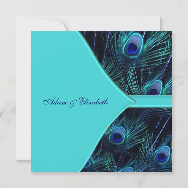 Royal Aquamarin Blue Peacock Wedding Einladung (Vorderseite)