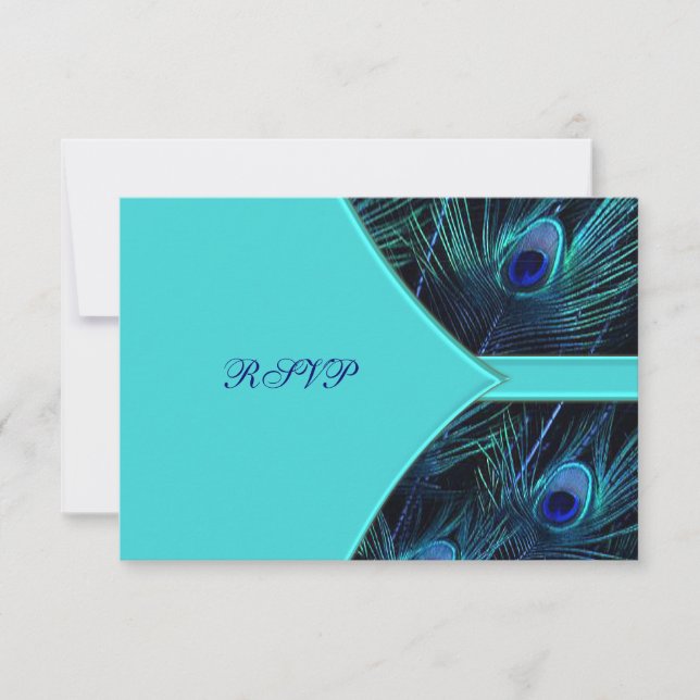 Royal Aquamarin Blue Peacock Wedding RSVP Karte (Vorderseite)