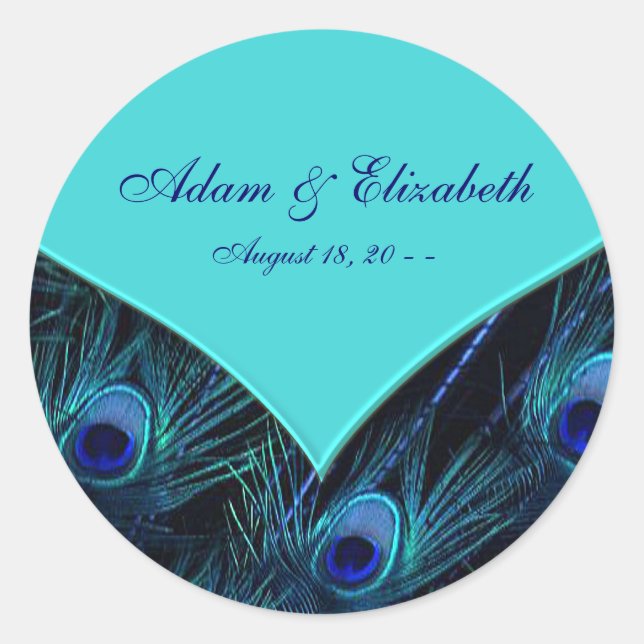 Royal Aquamarin Blue Peacock Wedding Runder Aufkleber (Vorderseite)