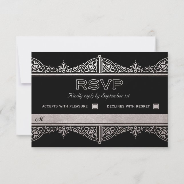 Royal Art Deco Wedding RSVP Cards - Silver Foil Karte (Vorderseite)