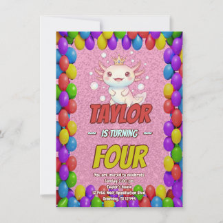Royal Axolotl 4th Birthday Invite Einladung