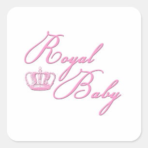 Royal Baby Pink mit Krone Quadratischer Aufkleber