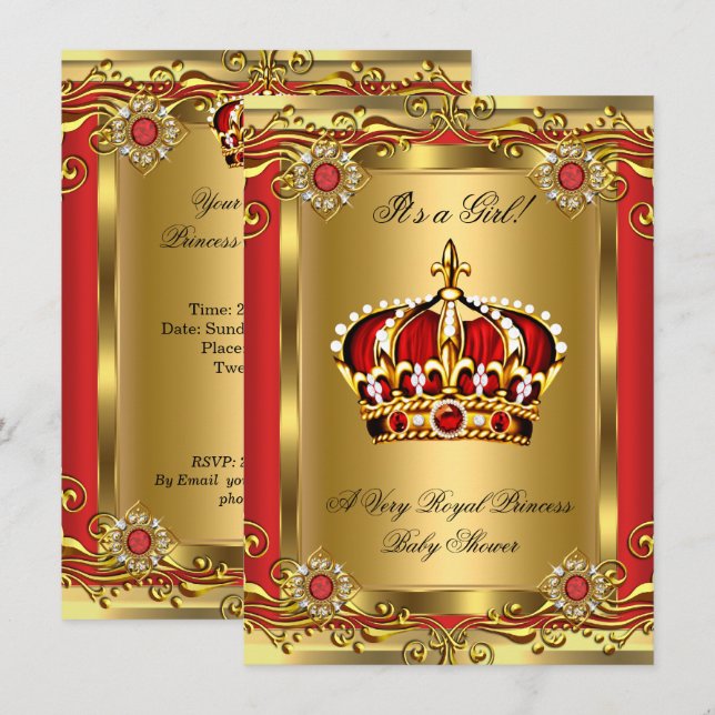 Royal Baby Shower Regal Red Gold 2 Einladung (Vorne/Hinten)