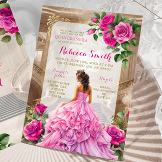 Royal Ballroom Pink Fuschia Floral Quinceañera Einladung