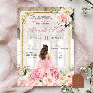 Royal Ballroom Rose Gold Bow Coquette Quinceanera Einladung