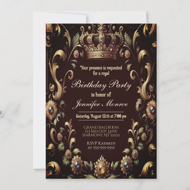 Royal Birthday Party Crown Verzierte Einladung (Vorderseite)
