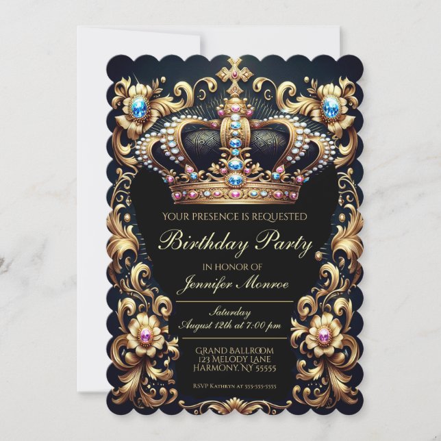 Royal Birthday Party Crown Verzierte Einladung (Vorderseite)