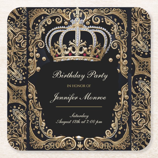 Royal Birthday Party Crown Verzierte Einladung Rechteckiger Pappuntersetzer (Vorderseite)