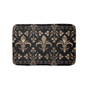 Royal Black and Gold Fleur-de-lis-Ornament Badematte