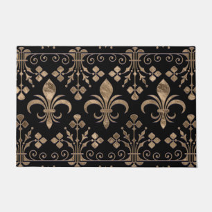 Royal Black and Gold Fleur-de-lis-Ornament Fußmatte
