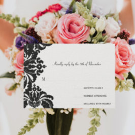 Royal Black Damask Wedding UAWG RSVP Karte