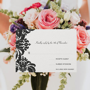 Royal Black Damask Wedding UAWG RSVP Karte
