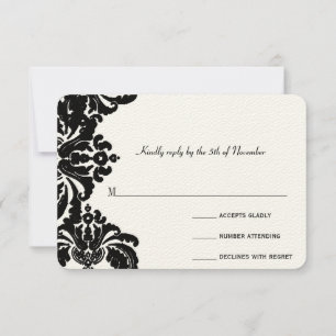 Royal Black Damask Wedding UAWG RSVP Karte