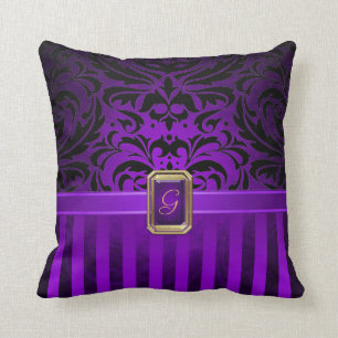 Royal Black Damast schwarz violett gestreifte Faux Kissen