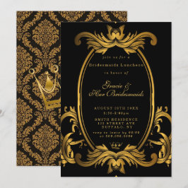Royal Black Gold Bridesmaids Luncheon Einladung