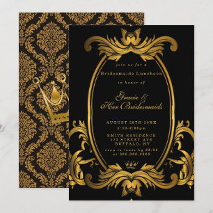 Royal Black Gold Bridesmaids Luncheon Einladung