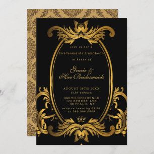 Royal Black Gold Bridesmaitres déjeuner Invitation