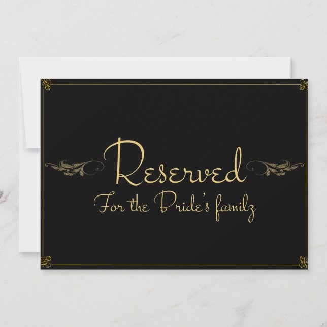 Royal Black Gold Reserviert Wedding Sign Card (Vorderseite)