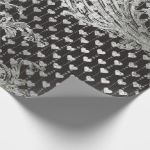Royal Black Hearts Barock Silver Hearts Gray