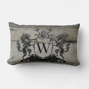 Royal Black Horse Crest Rustic Barn Coussin en boi
