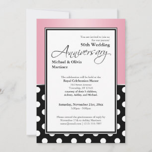 Royal Black Polka Dot Pink 50 Jahre Einladung