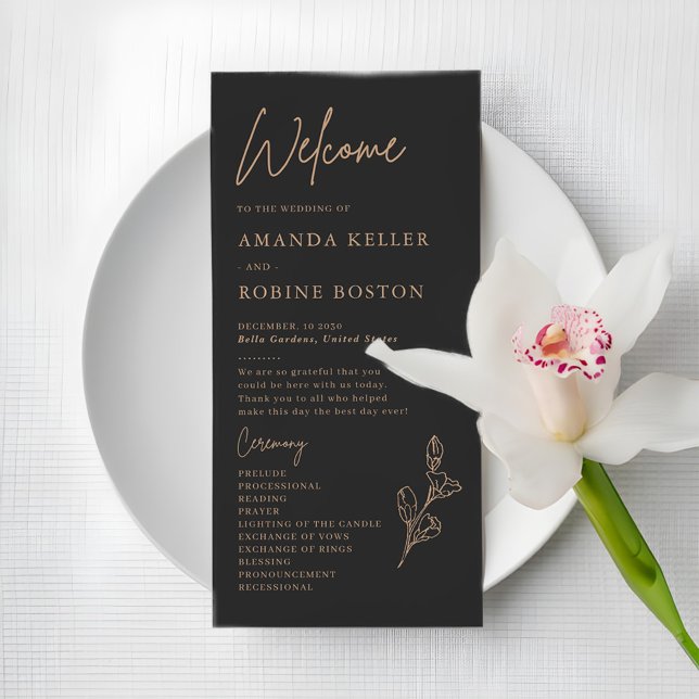 Royal Black Simple Minimalistisch Wedding Program (Von Creator hochgeladen)