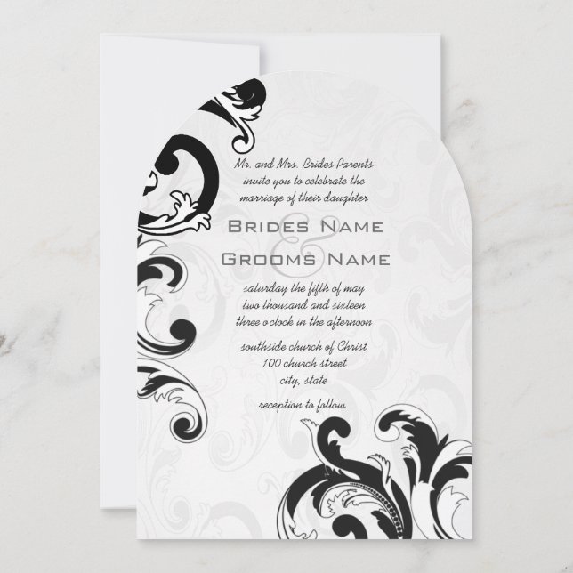 Royal Black Wirbel Hochzeitseinladungen Einladung (Rückseite)