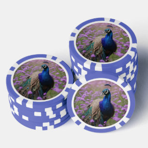 Royal Blau: Blauer Pfau auf Lavendelfeld, Pokerchips
