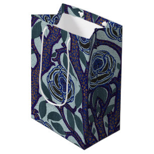 Royal Blau & Gold Art Deco Rose Blumen Dekor Mittlere Geschenktüte
