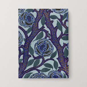 Royal Blau & Gold Art Deco Rose Florales Dekor Button