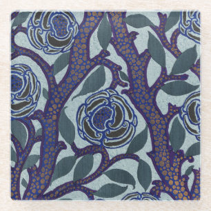 Royal Blau & Gold Art Deco Rose Florales Dekor Glasuntersetzer