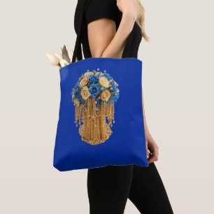 Royal Blau & Gold Blumen — Einkaufstasche Tasche