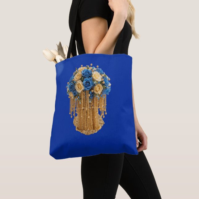 Royal Blau & Gold Blumen — Einkaufstasche Tasche (Von Nahem)