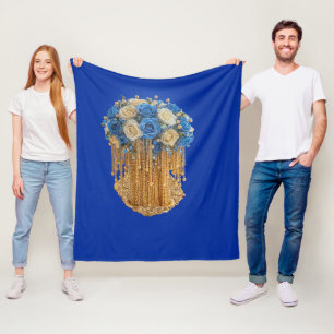 Royal Blau & Gold Blumen — Fleece-Decke Fleecedecke